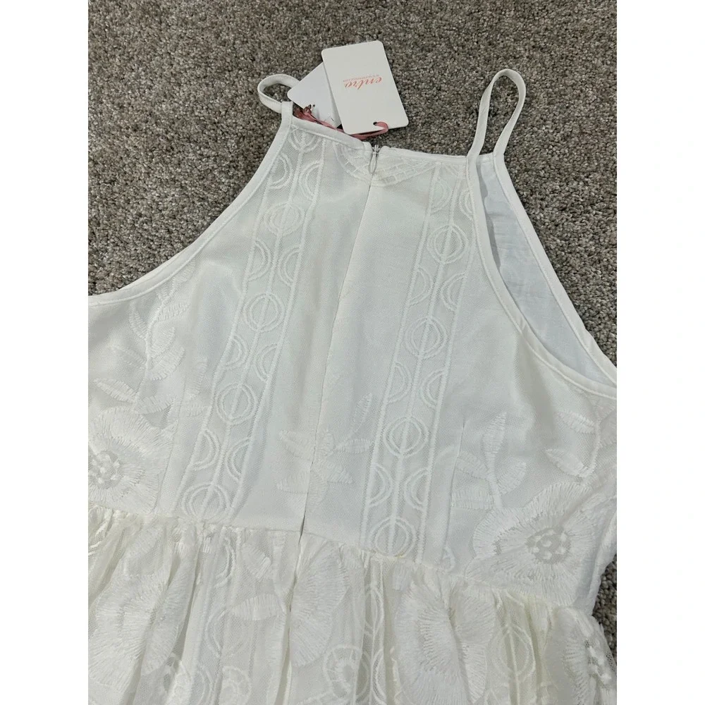 New Entro White Lace Maxi Romper Dress Floral Boho Halter Small #0499